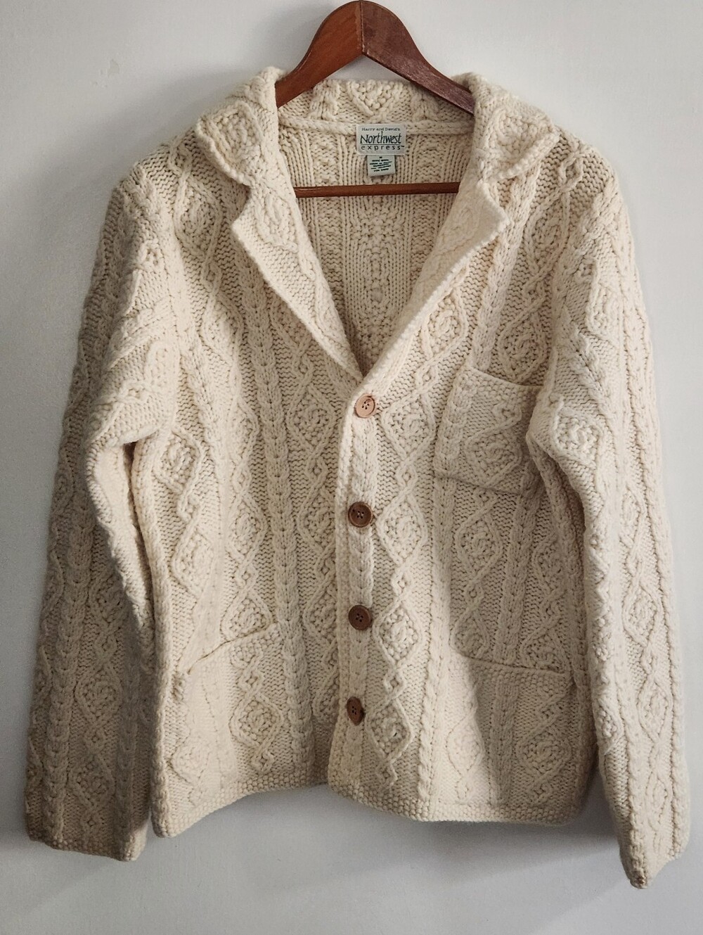 VINTAGE Northwest Express Womens Sweater Size M CHUNKY KNIT Cardigan 100% WOOL